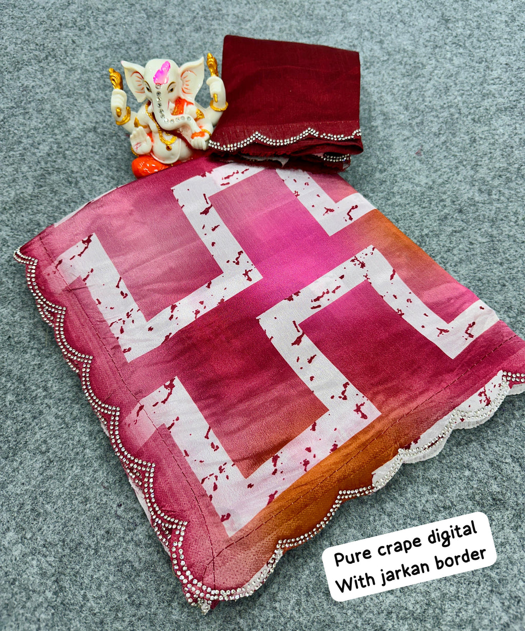 Fancy Crape Silk Sarees with Digital Print & Jarkan Border