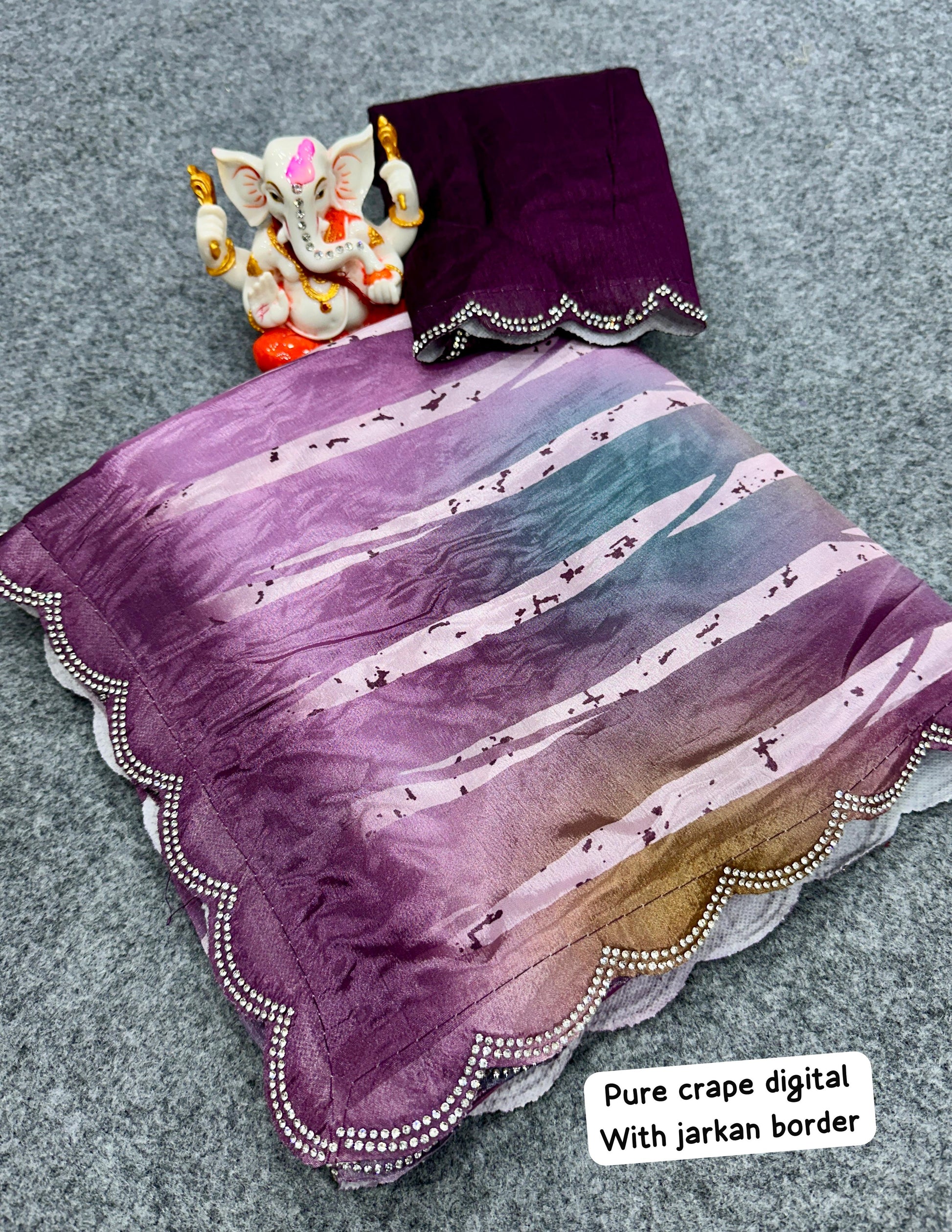 Fancy Crape Silk Sarees with Digital Print & Jarkan Border