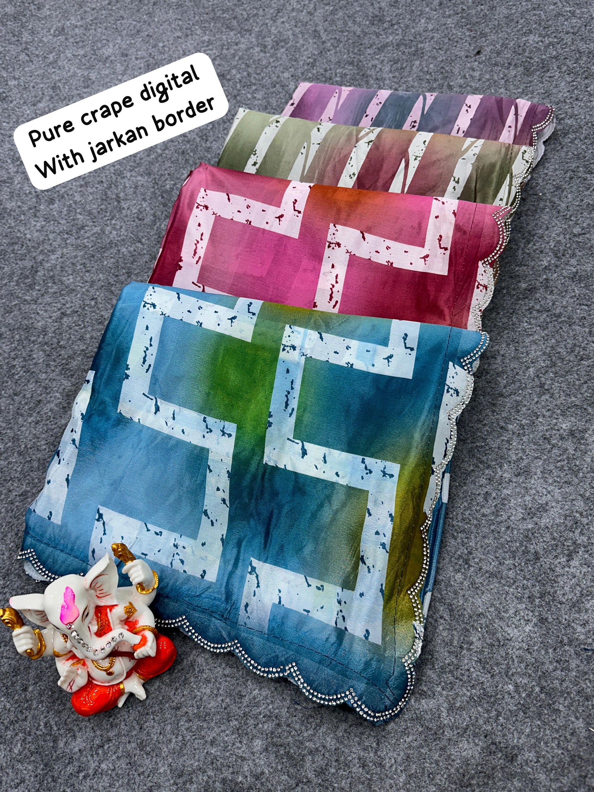 Fancy Crape Silk Sarees with Digital Print & Jarkan Border