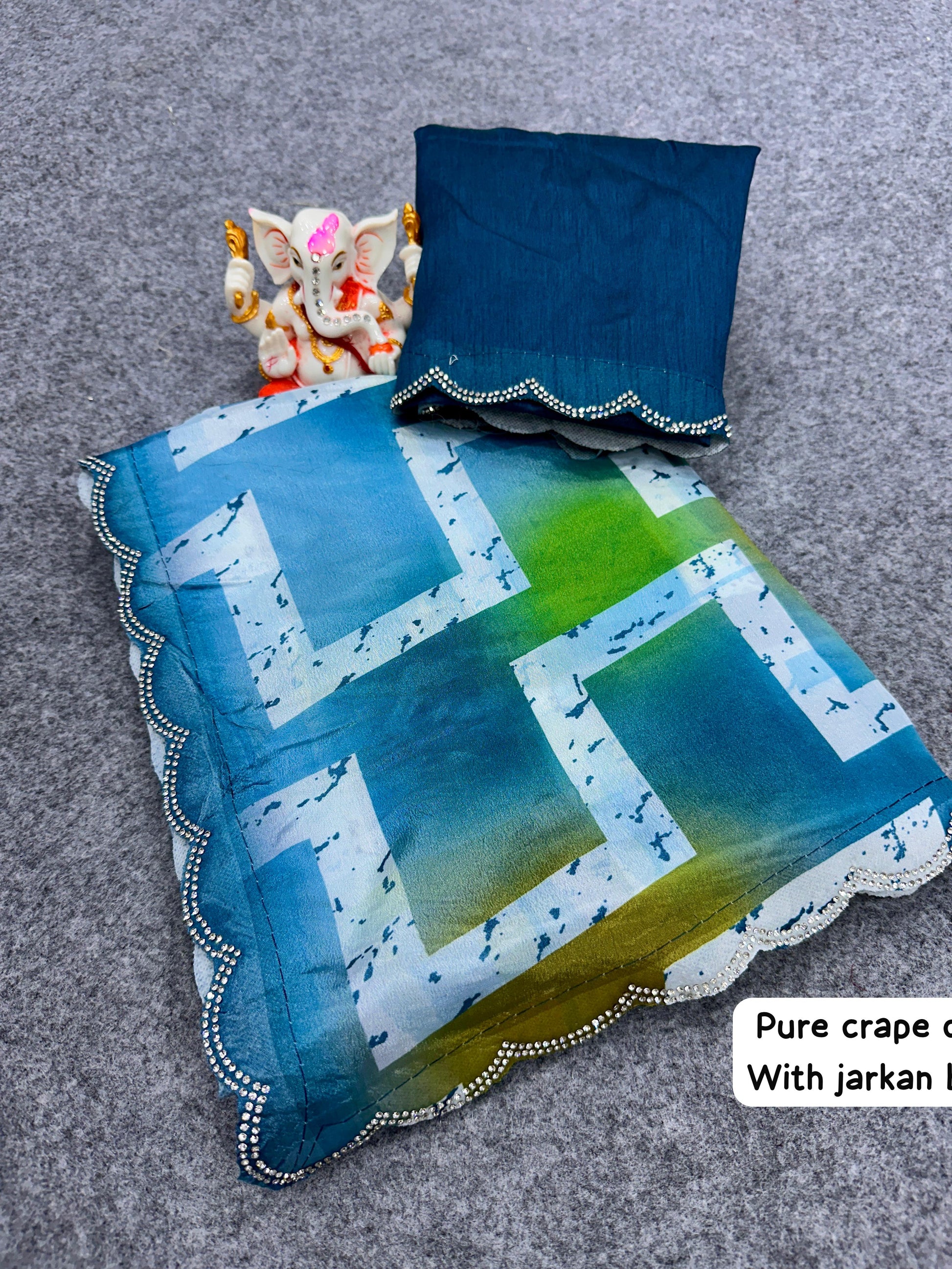 Fancy Crape Silk Sarees with Digital Print & Jarkan Border