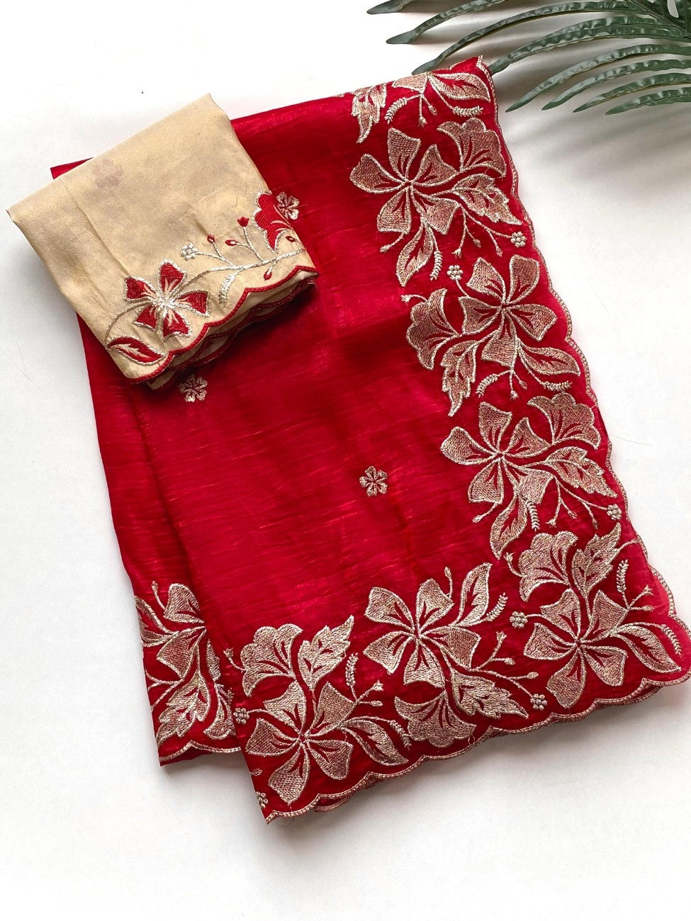 Premium Crush Silk Saree With  Floral Embroidery