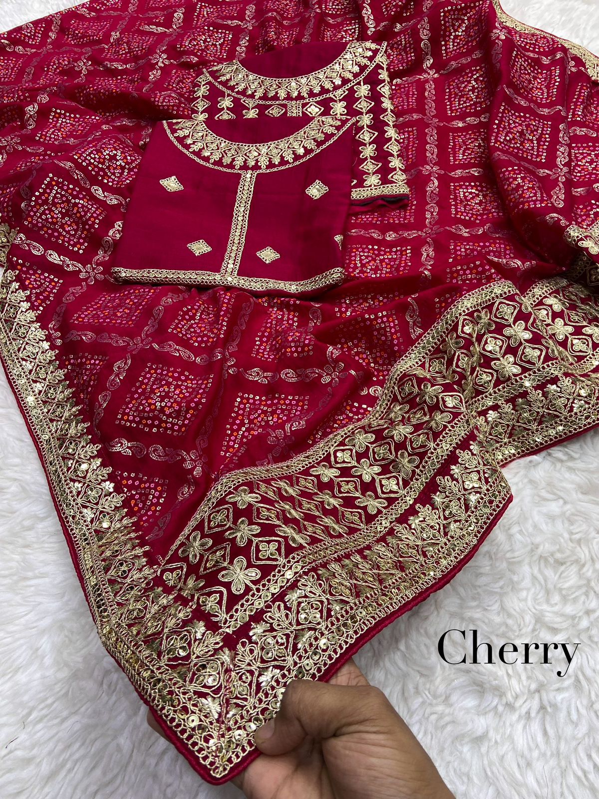 Vichitra Khadi Bandhej Saree With Heavy Coding Embroidery on Pallu