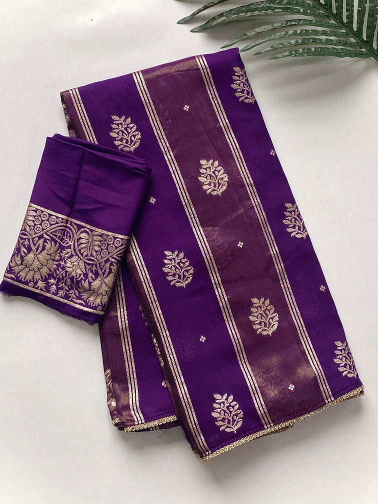 Premium Dola Silk Saree With Zari-Dola Stripes