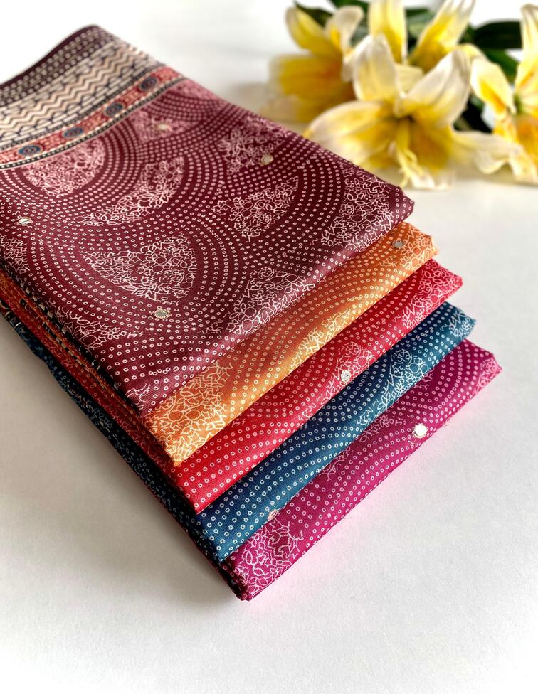 Premium Blend Silk Saree With  Bandhani Print And Kantha Work