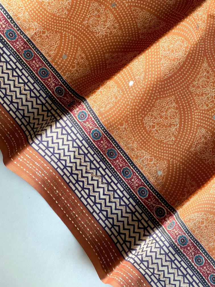 Premium Blend Silk Saree With  Bandhani Print And Kantha Work