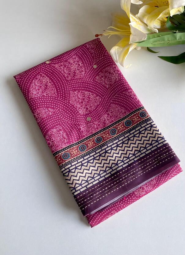 Premium Blend Silk Saree With  Bandhani Print And Kantha Work