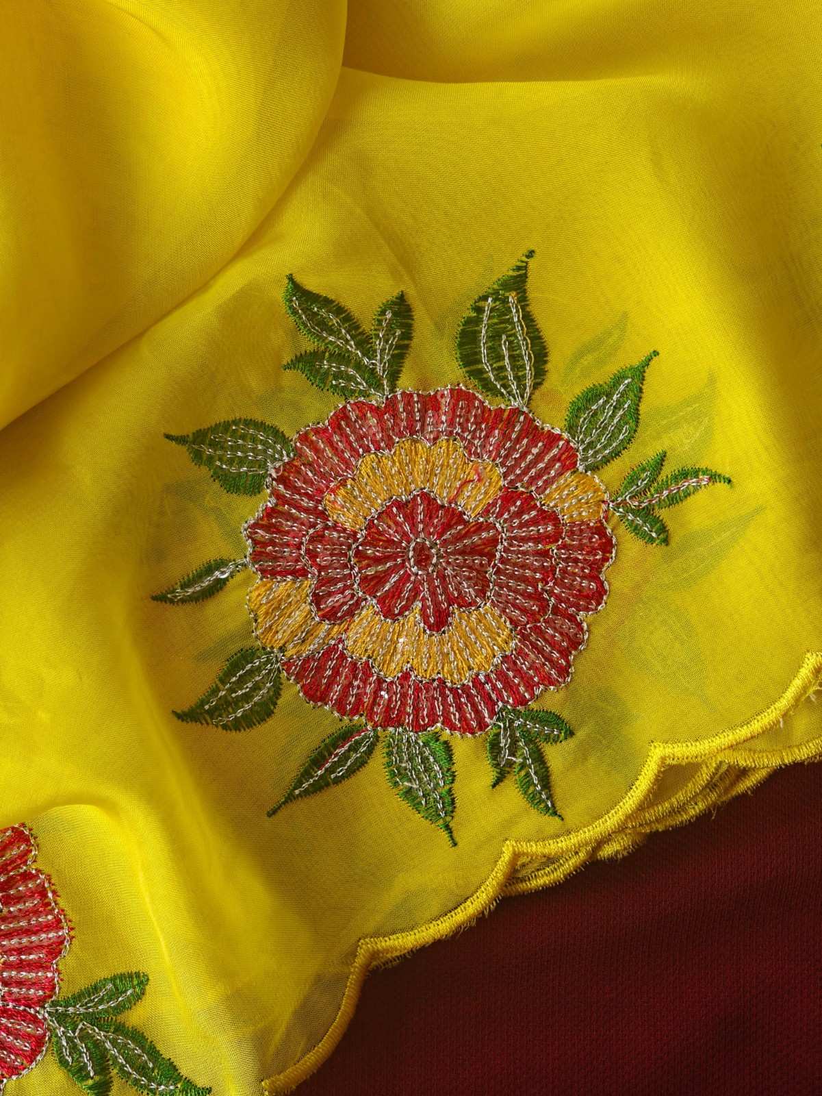Pure Organza Silk Saree With Floral Embroidery Work