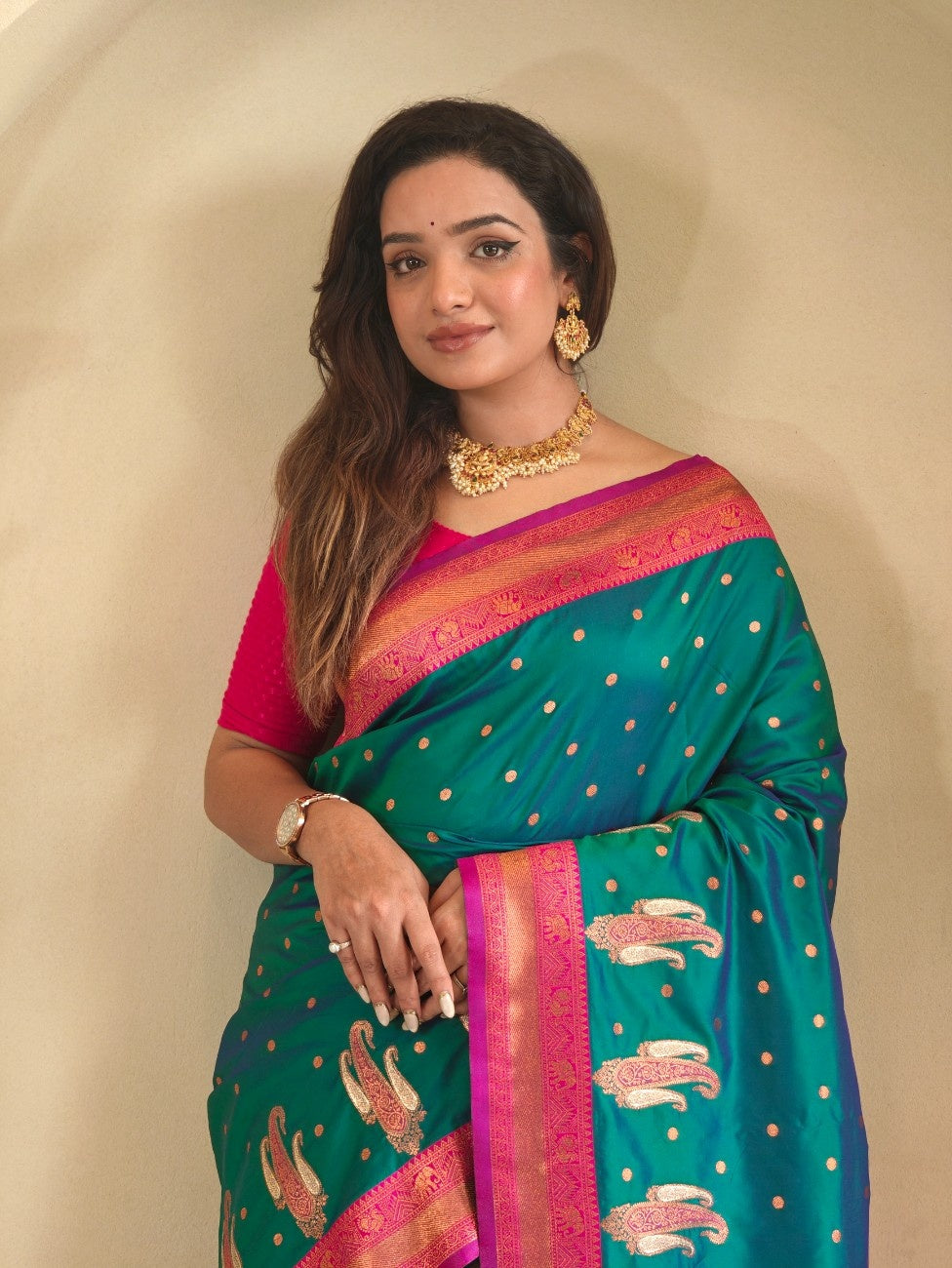 Pure Paithani Silk Saree with Kanchipuram Touch