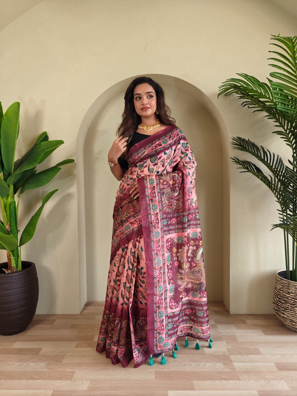 Pure Malai Cotton Saree with Katha Print