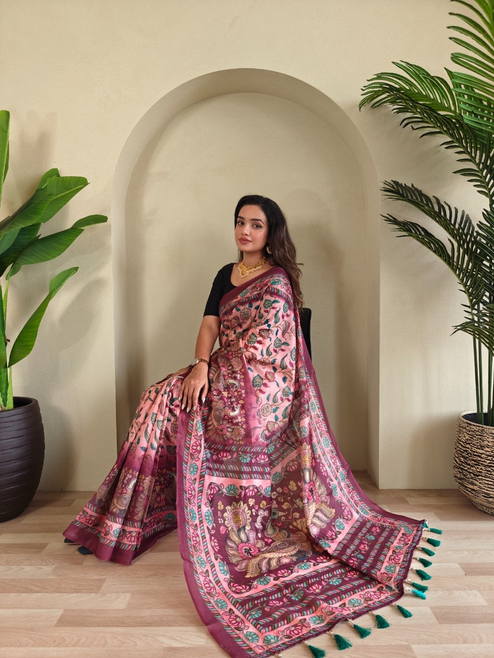 Pure Malai Cotton Saree with Katha Print