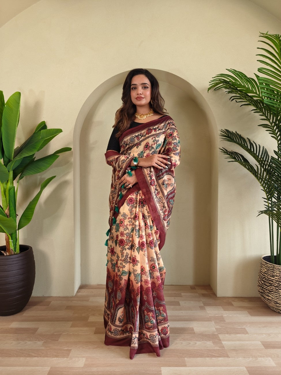 Pure Malai Cotton Saree with Katha Print