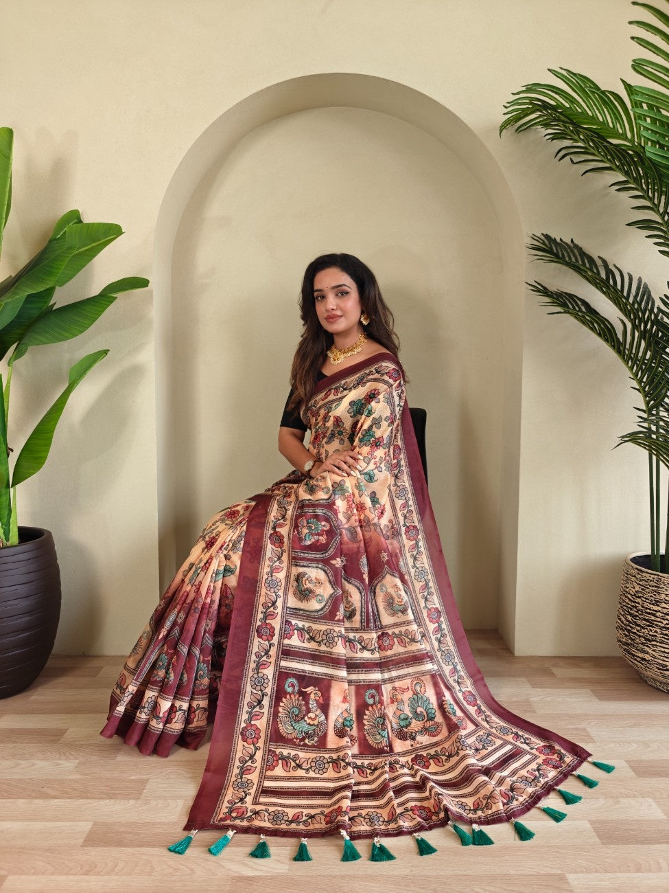 Pure Malai Cotton Saree with Katha Print