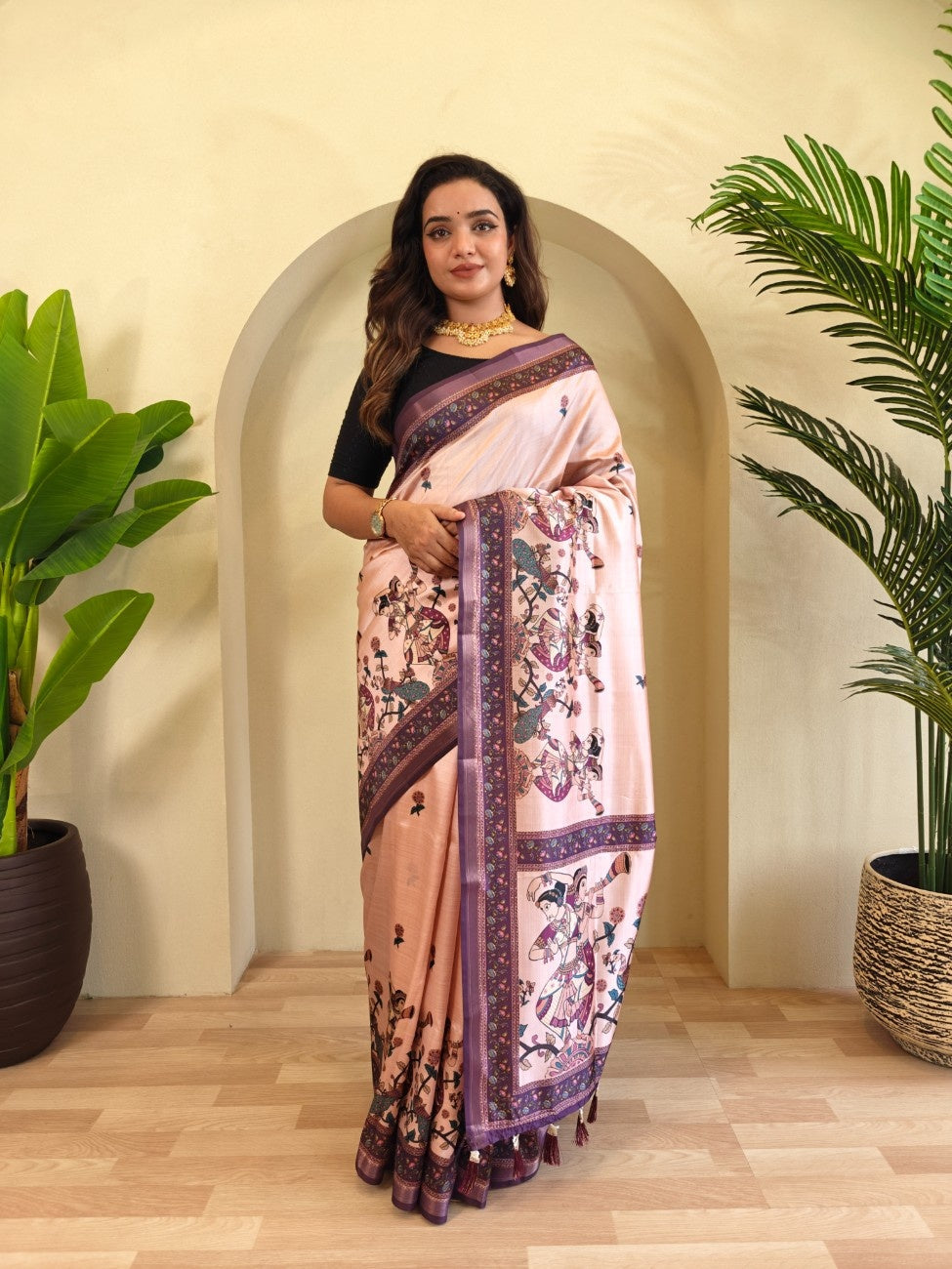 Premium Viscose Dola Saree With Kalamkari digital prints