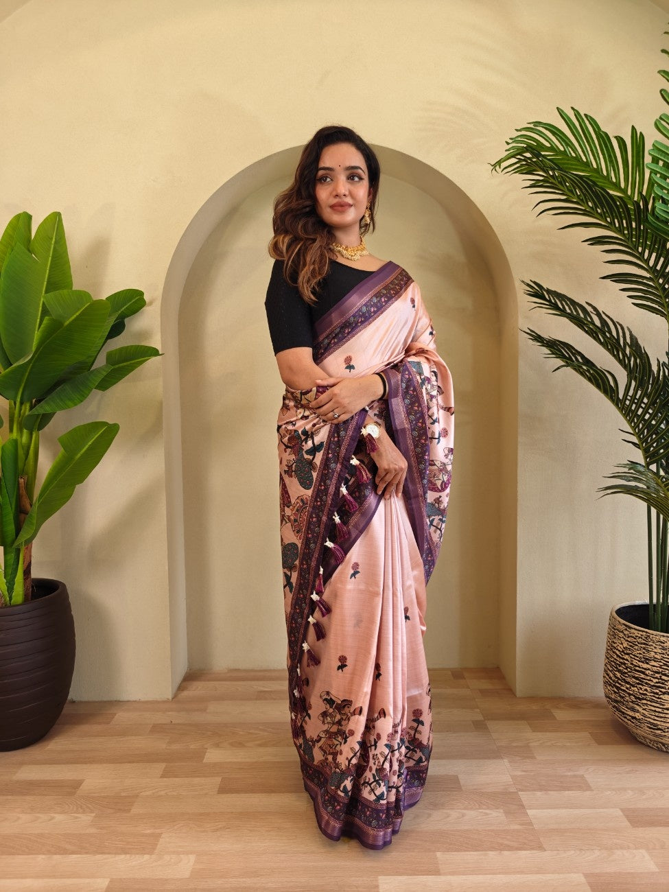 Premium Viscose Dola Saree With Kalamkari digital prints