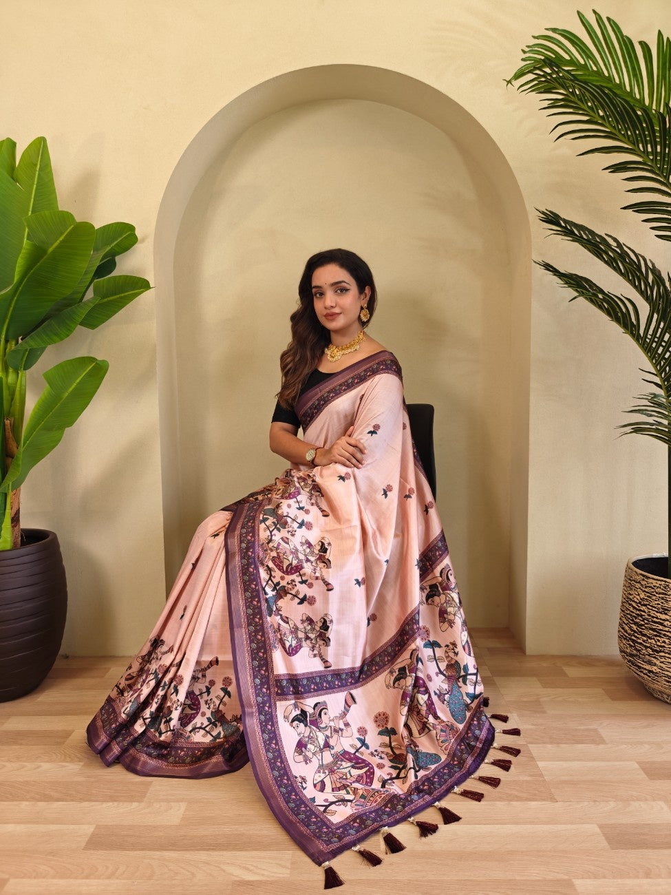 Premium Viscose Dola Saree With Kalamkari digital prints