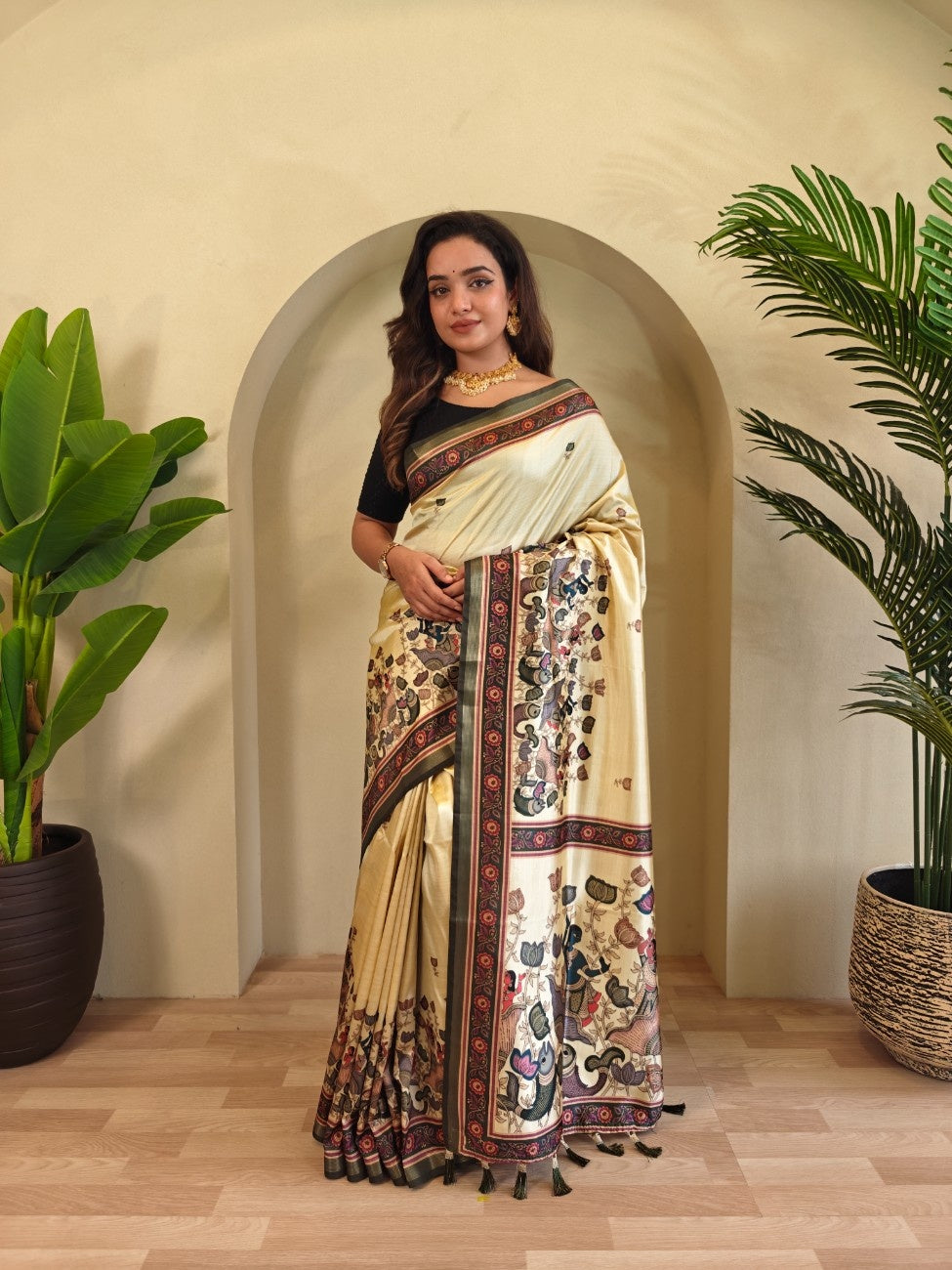 Premium Viscose Dola Saree With Kalamkari digital prints