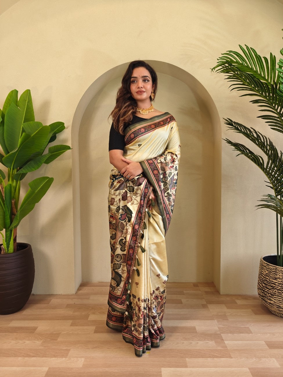 Premium Viscose Dola Saree With Kalamkari digital prints