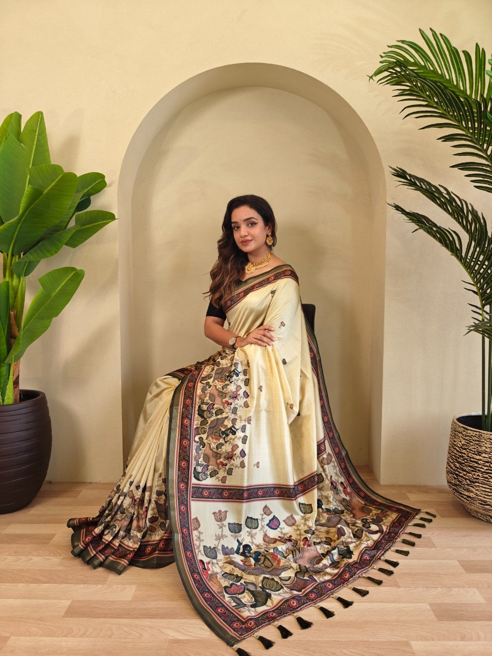 Premium Viscose Dola Saree With Kalamkari digital prints