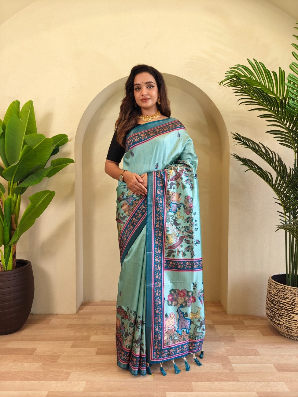 Premium Viscose Dola Saree With Kalamkari digital prints