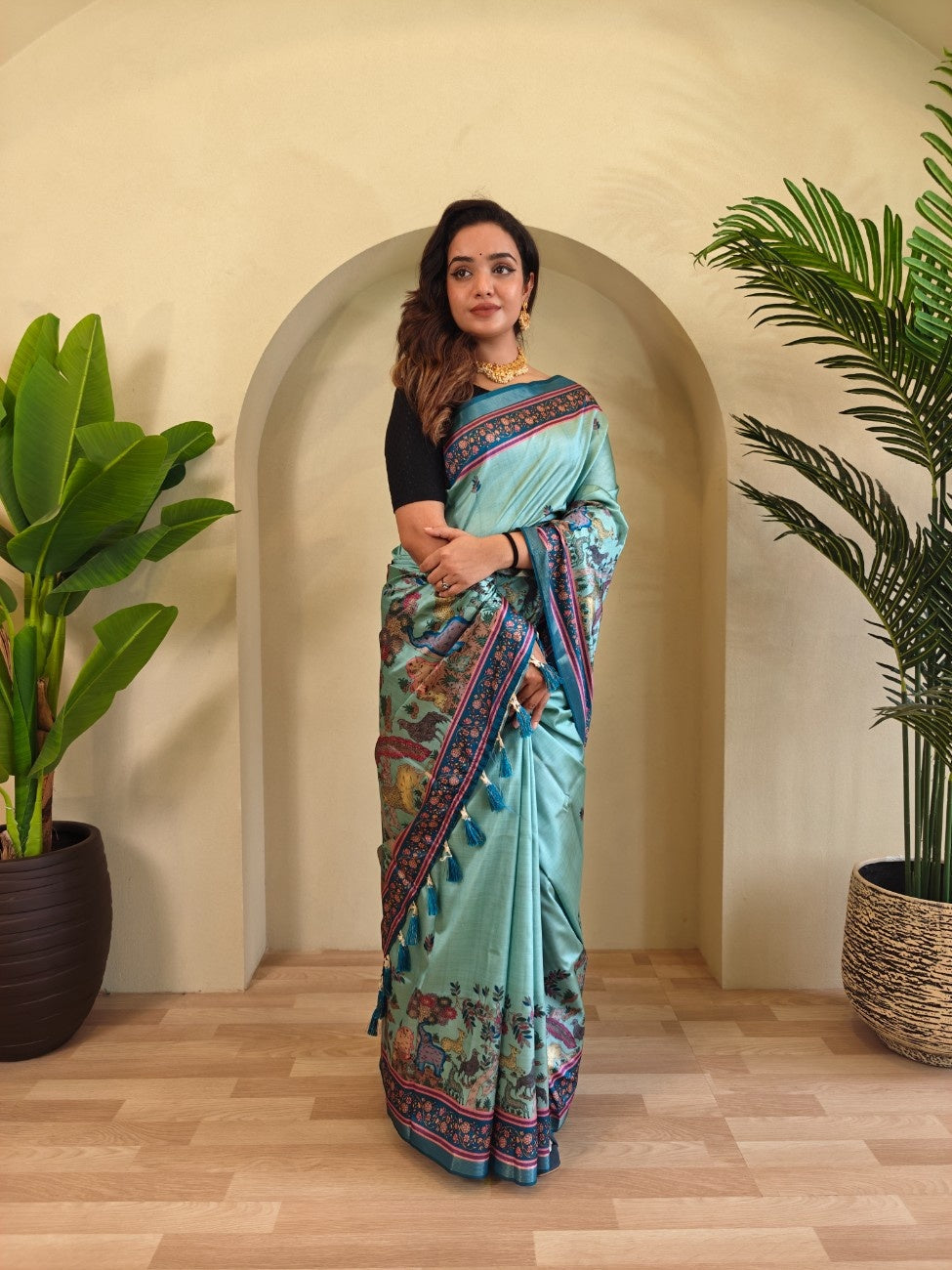 Premium Viscose Dola Saree With Kalamkari digital prints
