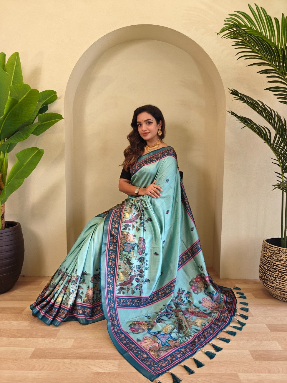 Premium Viscose Dola Saree With Kalamkari digital prints