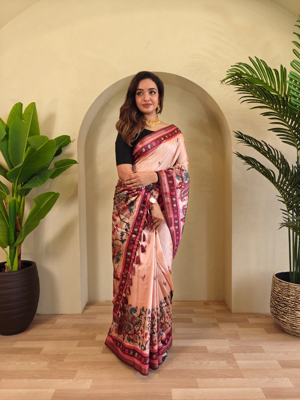 Premium Viscose Dola Saree With Kalamkari digital prints