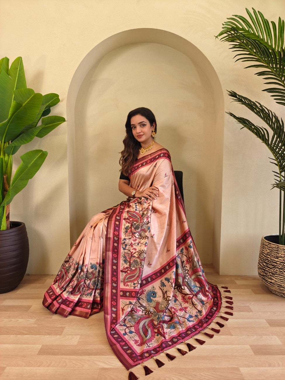 Premium Viscose Dola Saree With Kalamkari digital prints