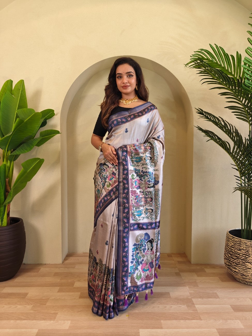 Premium Viscose Dola Saree With Kalamkari digital prints