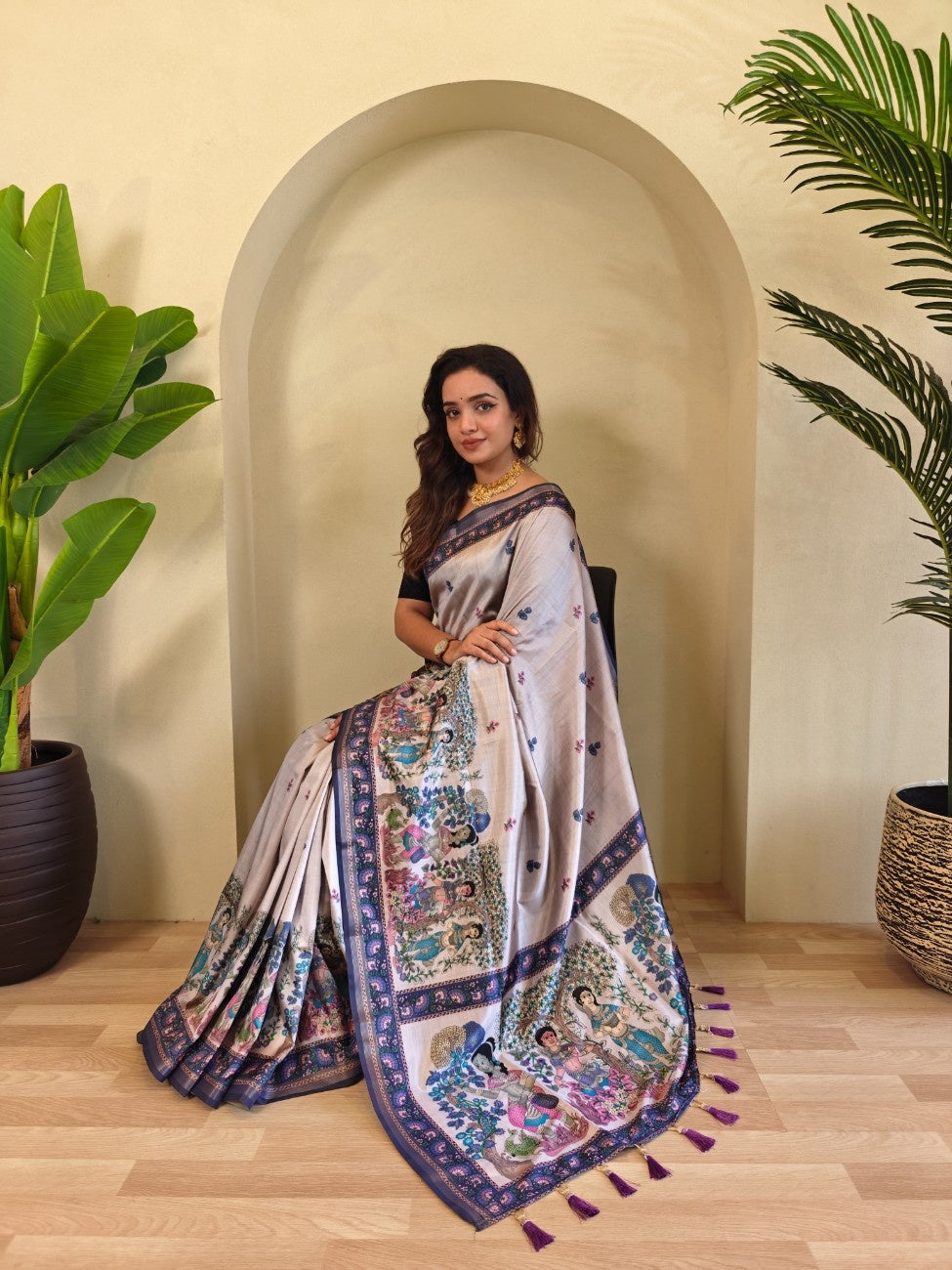 Premium Viscose Dola Saree With Kalamkari digital prints