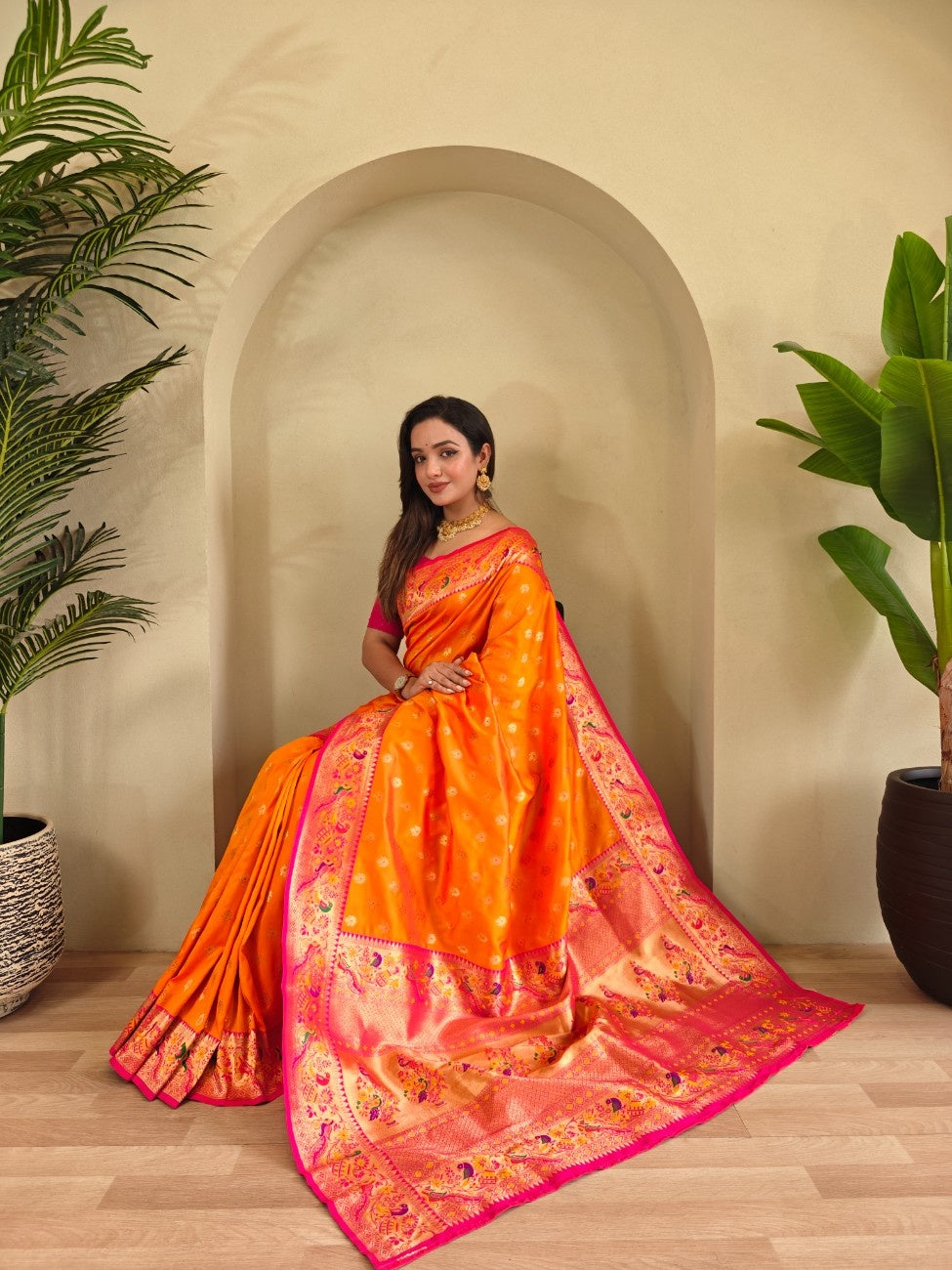 Pure Paithani Silk Saree with Kanchipuram Touch