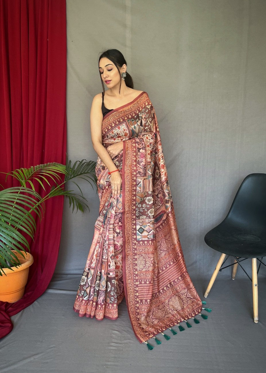 Cotton Sarees With Kashmiri Digital Print