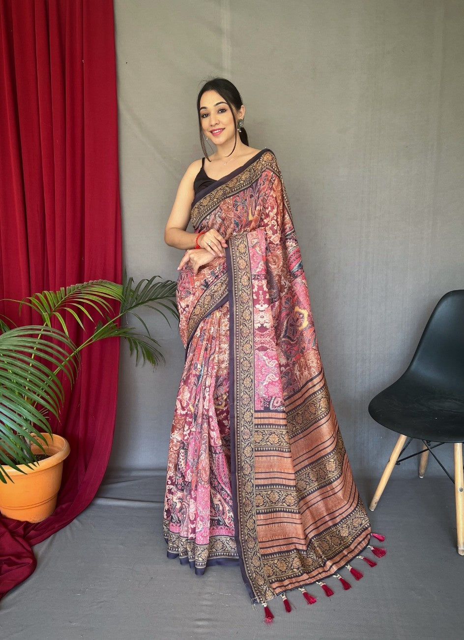 Cotton Sarees With Kashmiri Digital Print