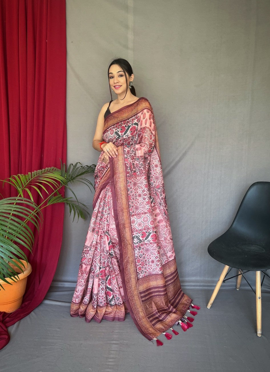 Cotton Sarees With Kashmiri Digital Print