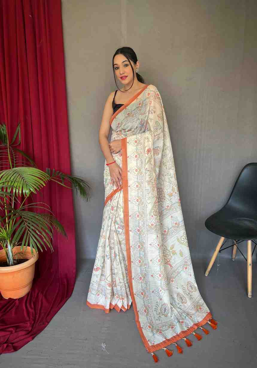 Pure Malai Cotton Saree with Katha Print