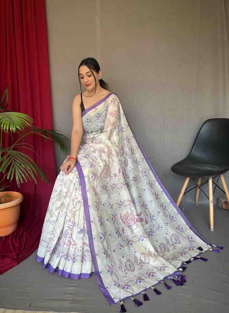 Pure Malai Cotton Saree with Katha Print