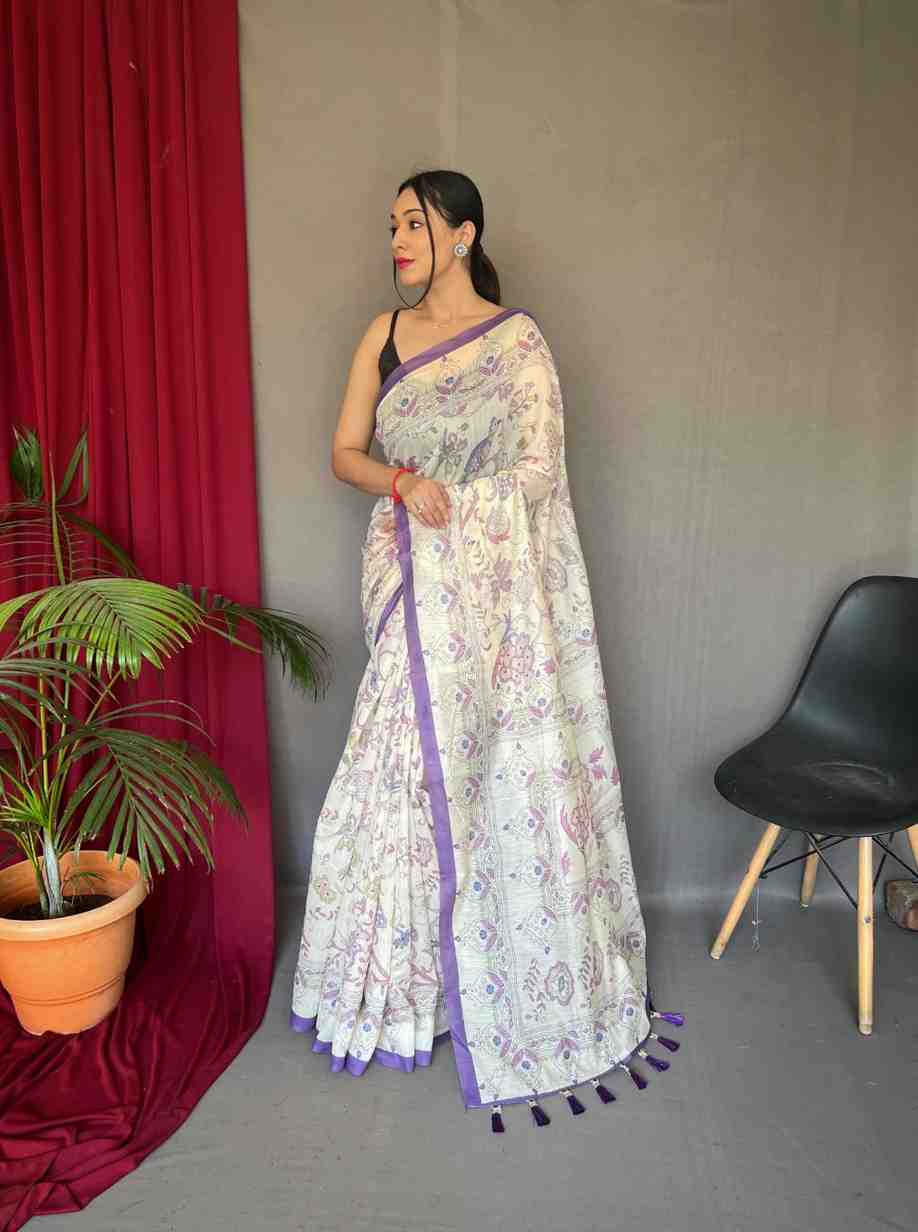 Pure Malai Cotton Saree with Katha Print