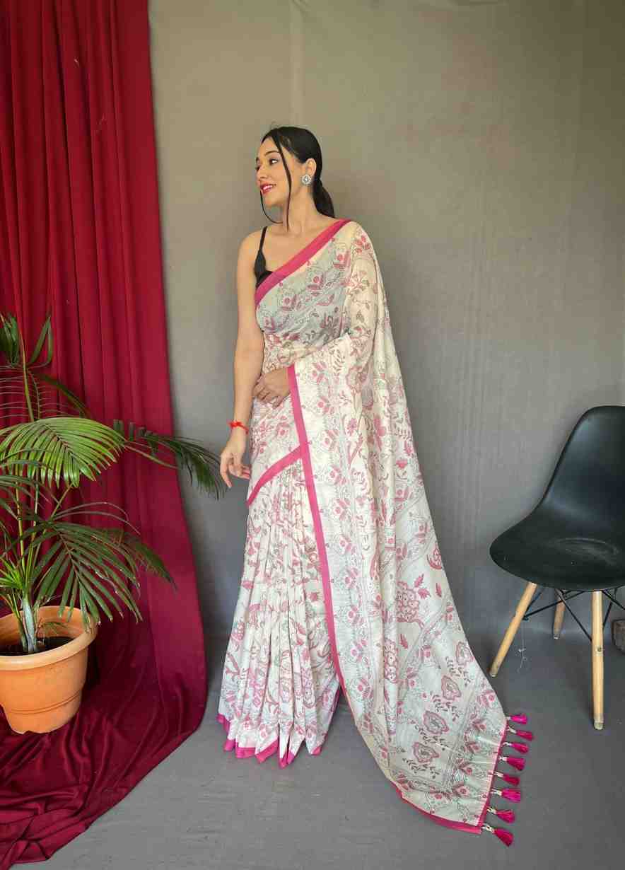 Pure Malai Cotton Saree with Katha Print