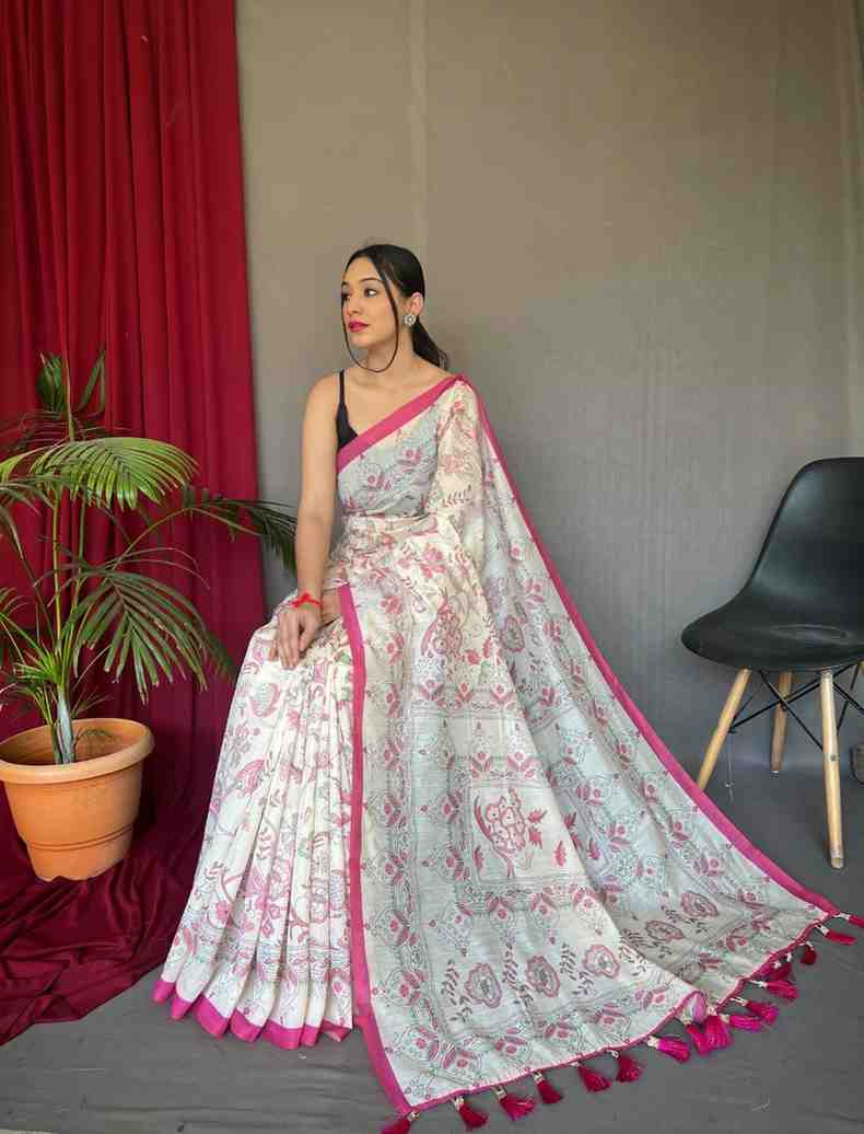 Pure Malai Cotton Saree with Katha Print
