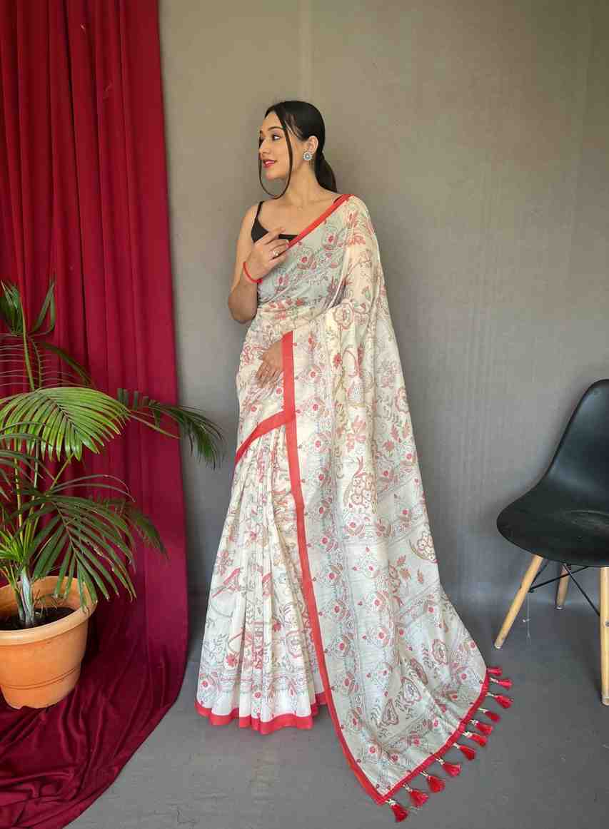 Pure Malai Cotton Saree with Katha Print