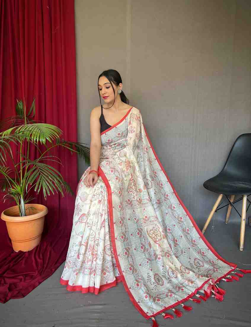 Pure Malai Cotton Saree with Katha Print