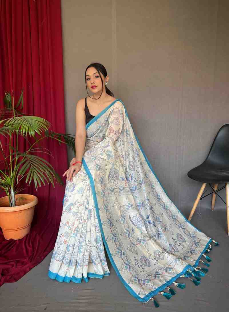 Pure Malai Cotton Saree with Katha Print