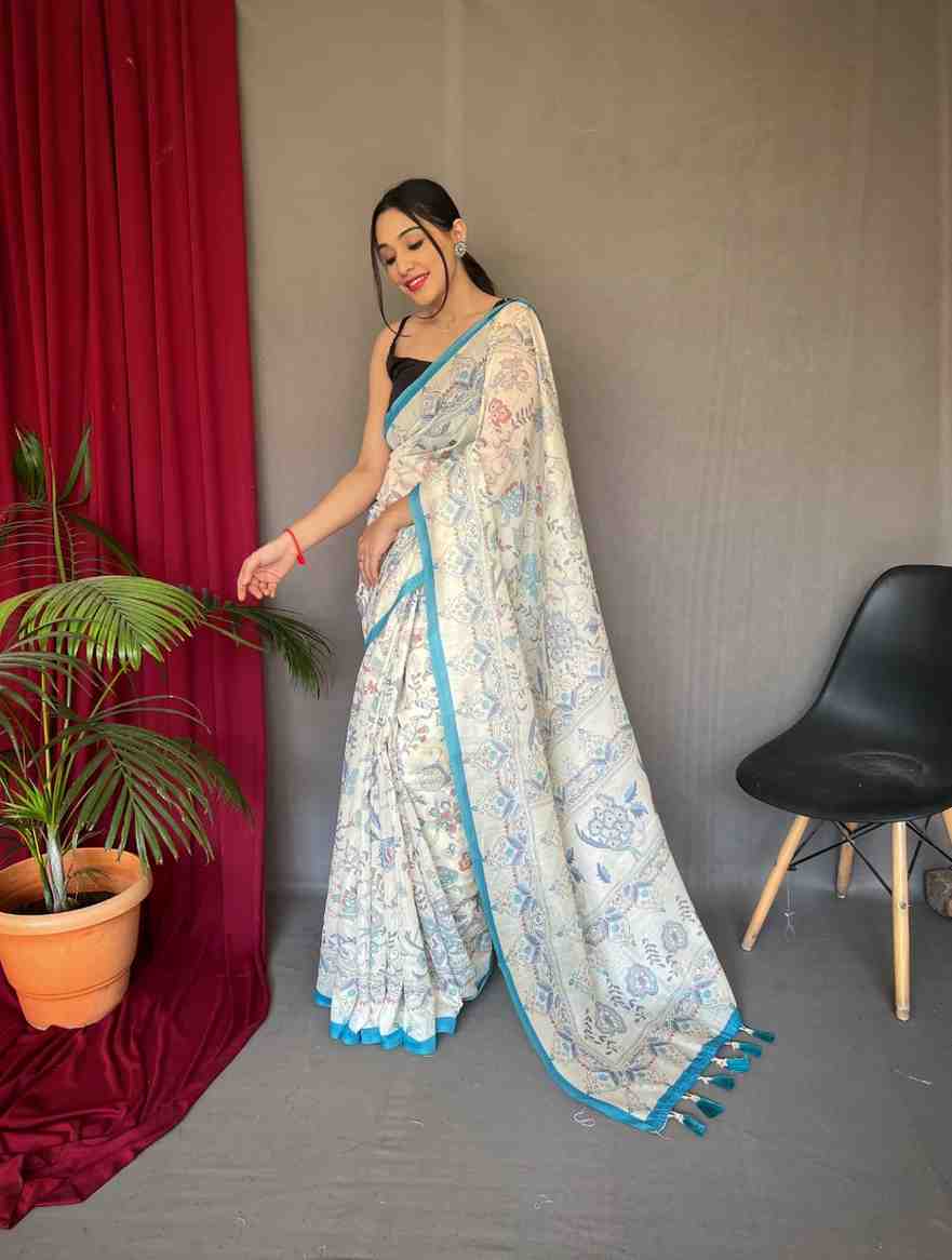 Pure Malai Cotton Saree with Katha Print