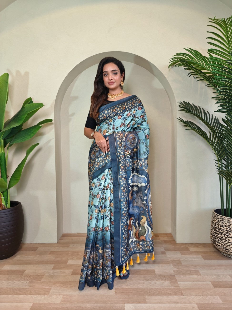 Pure Malai Cotton Saree with Katha Print