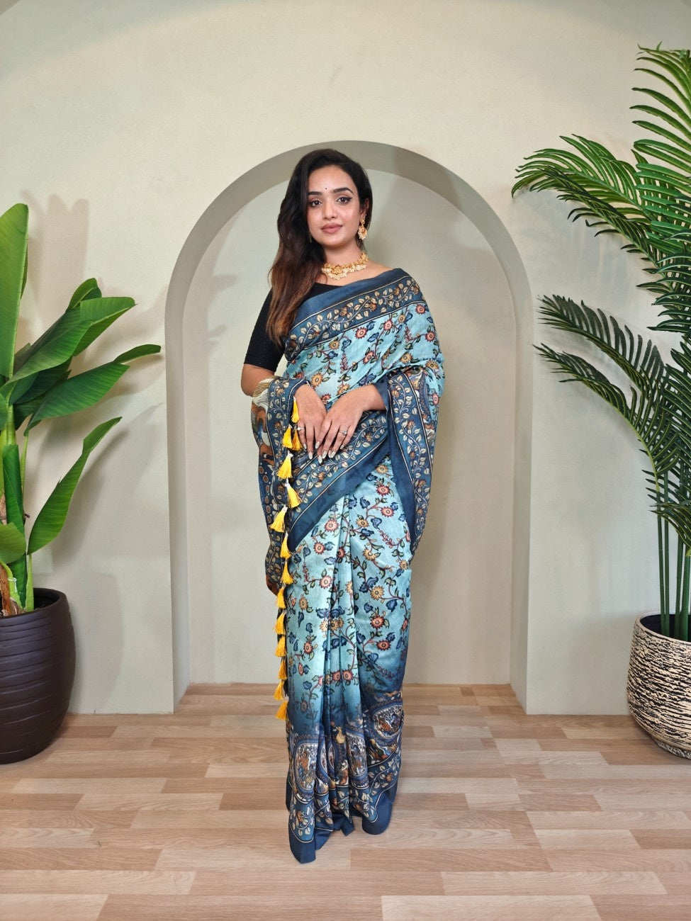 Pure Malai Cotton Saree with Katha Print