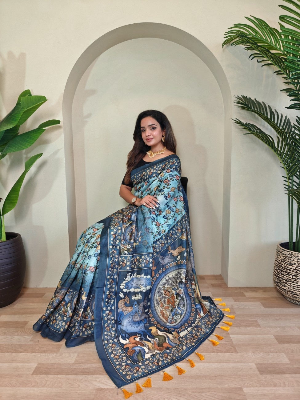 Pure Malai Cotton Saree with Katha Print