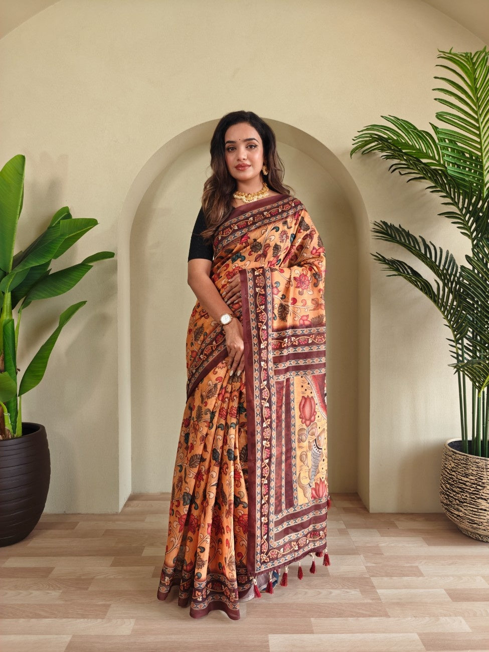 Pure Malai Cotton Saree with Katha Print