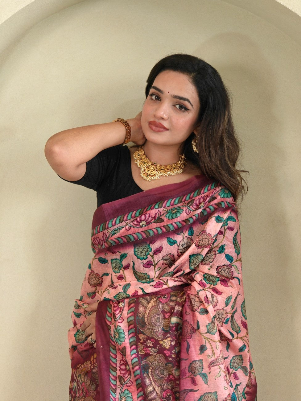 Pure Malai Cotton Saree with Katha Print