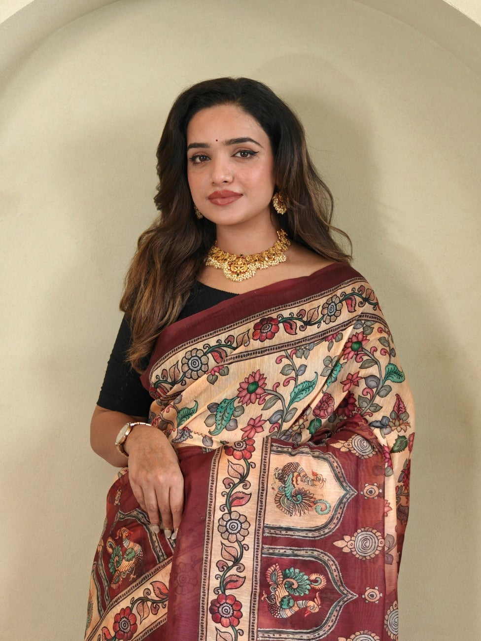 Pure Malai Cotton Saree with Katha Print