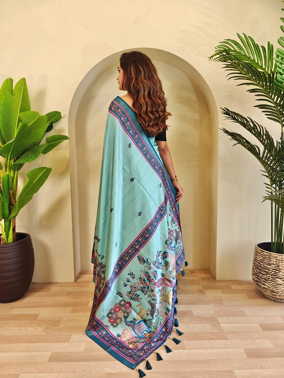 Premium Viscose Dola Saree With Kalamkari digital prints