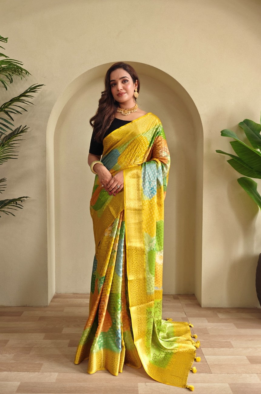 Premium Printed Georgette Elegance Saree with Silver Zari Touch